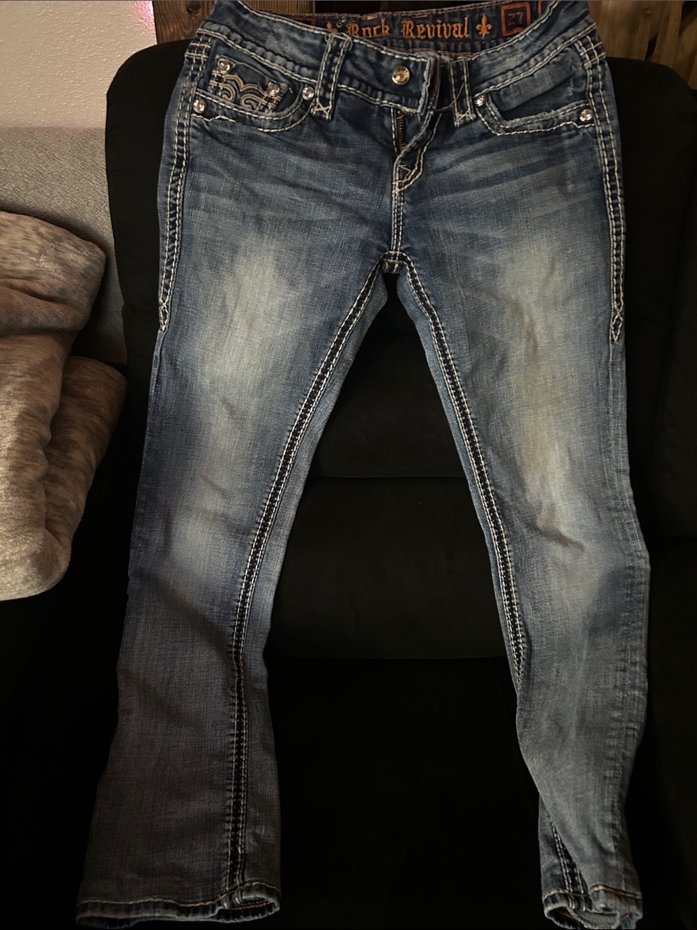 Rock Revival Faded Blue Embroidered Pocket Jeans - Picture 7 of 7